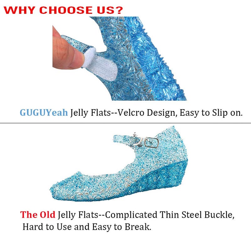 GUGUYeah Princess Costumes Jelly Flats Shoes, Cosplay Birthday Party Dress Up Sandals for Little Girls, Toddler or Kids Blue - Image 3